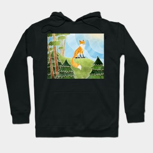 Cute Fox Smiling on a Hill in the Sun, Batik silk painting style Hoodie